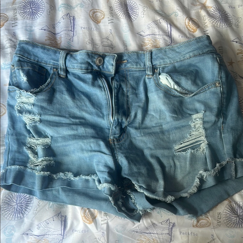 Blue Spice Light Blue Distressed Jean Shorts